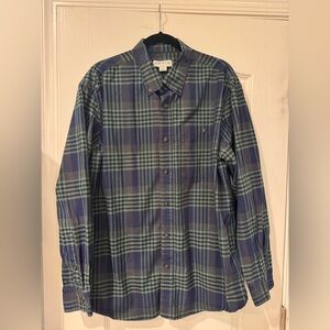 Orvis Men's Navy and Green Plaid Shirt